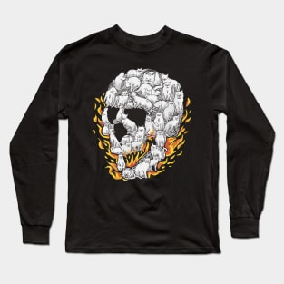 Skull Cats and Kittens Cute Fluffy Spooky On Fire Long Sleeve T-Shirt